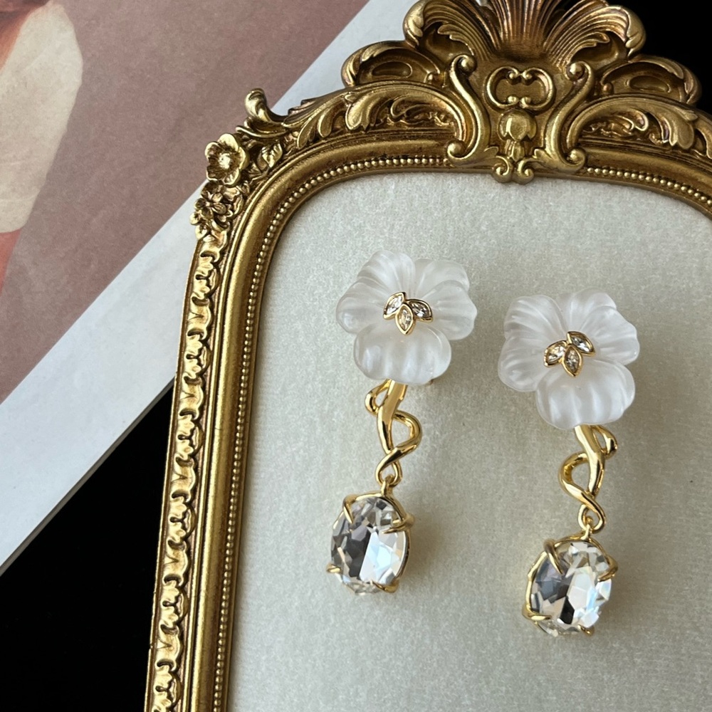 🎁AB-12-Alexis Bittar Pansy Lucite Crystal Drop Post Earring - White- best seller